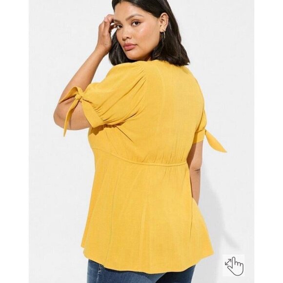 Torrid Top Women 2X Yellow Slub Button Up Tie Sleeve Boho Western Farmhouse - Picture 11 of 11